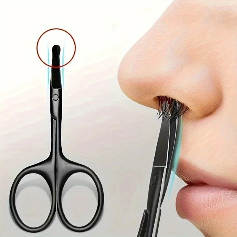 Black Stainless Steel Nose Hair Scissors – Safe Rounded Tip, Unisex Trimmer