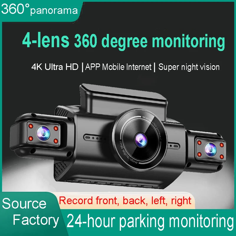 4 Channel Hidden Tachograph 4K Ultra HD Mini Dash Cam – Four Cameras with Rear View DVR, 24H Parking Monitor, BlackBox Video Recorder