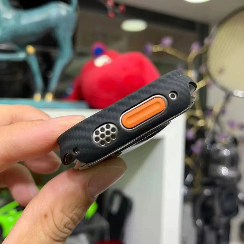 Genuine Carbon Fiber Shockproof Case – Slim Bumper Cover for Apple Watch S8/S9/Ultra 2 (49mm)