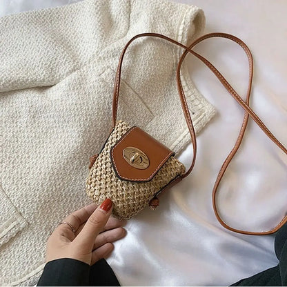 Mini Handmade Straw Bag – Casual Bohemian Crossbody Beach Bag for Women