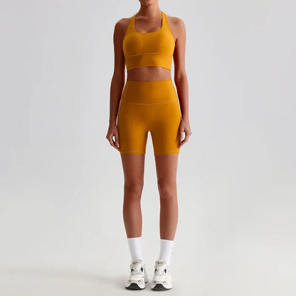 Women's Seamless Yoga Set — Quick-Dry Backless Bra & Booty-Lifting Shorts for Running, Gym & Fitness Workouts