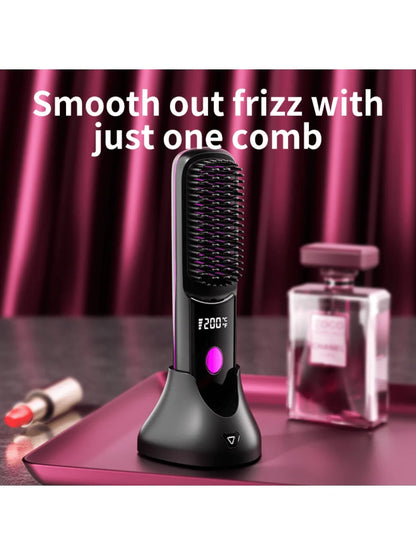 Wireless Negative Ion Hair Straightening Comb – Portable Straightener & Curling Tool