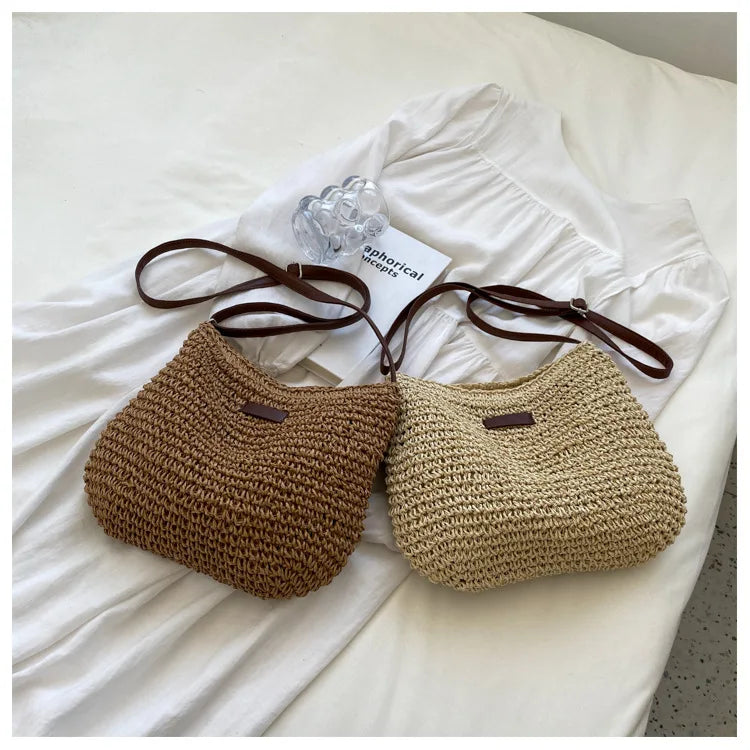 Straw Knitted Handbag – Women’s Woven Shoulder & Crossbody Beach Bag