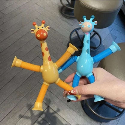 Christmas Suction Cup Pop Tubes: Telescopic Giraffe Fidget Sensory Toy - Stress Relief Bellows Anti-Stress Squeeze Toy for Children