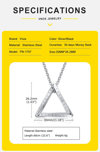 Vnox Norse Viking Pendant Necklace – Twisted Stainless Steel Mobius Triangle, Vegvisir & Valknut Geometric Charm