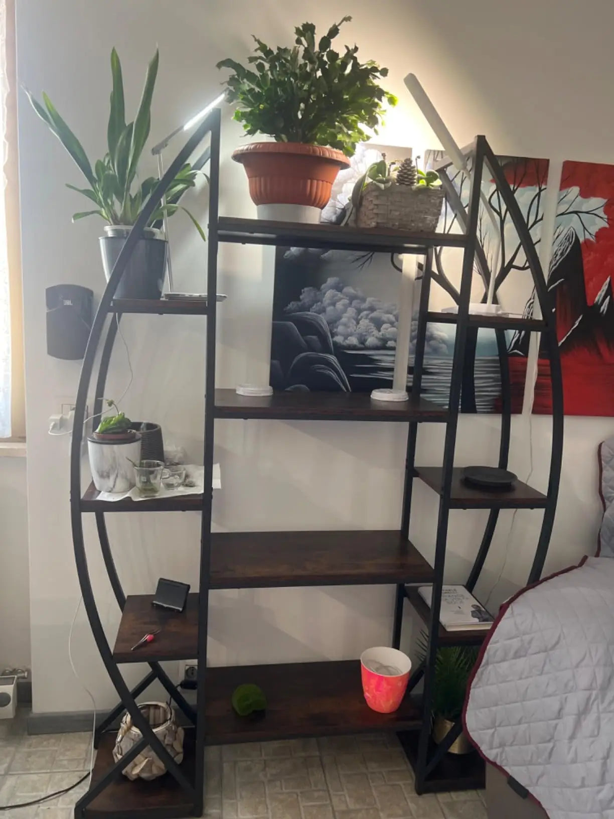 Large 5-Tier Metal and Wood Plant Stand – Flower Display Shelf and Living Room Bookshelf