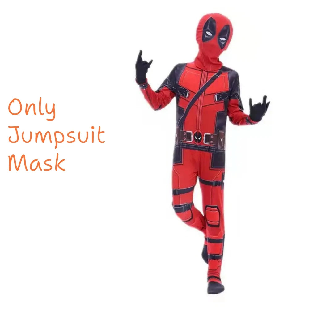 Adult & Kids Deadpool Cosplay Costume – Superhero Jumpsuit with Mask & Swords for Boys