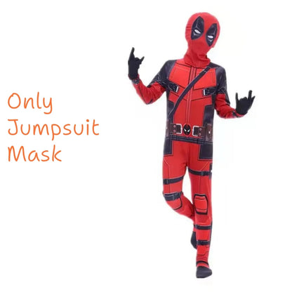 Adult & Kids Deadpool Cosplay Costume – Superhero Jumpsuit with Mask & Swords for Boys