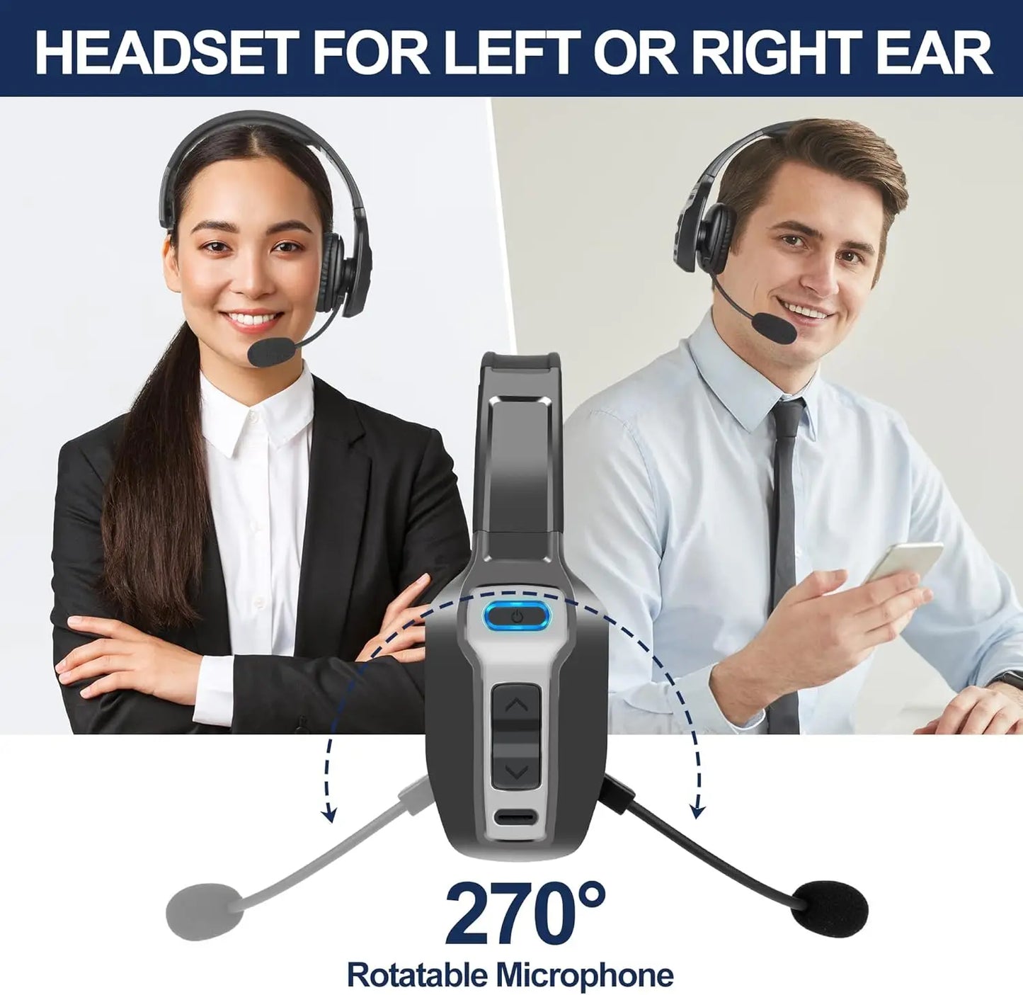 Bluetooth Trucker Headset with Microphone – Wireless On-Ear Headphones with AI Noise Cancelling & Mute Button