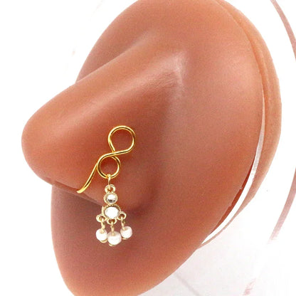 Nose Cuffs Fake Nose Ring – Brass Thread Bead Dangle Copper Clip-On Non-Piercing Body Jewelry for Women