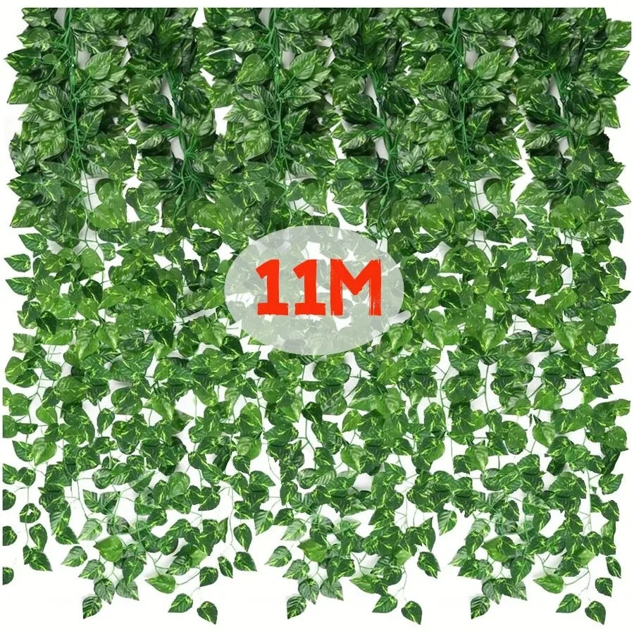 11M Artificial Ivy Leaf Garland — Green Hanging Vine for Outdoor Garden, Wall, Wedding & Home Decor