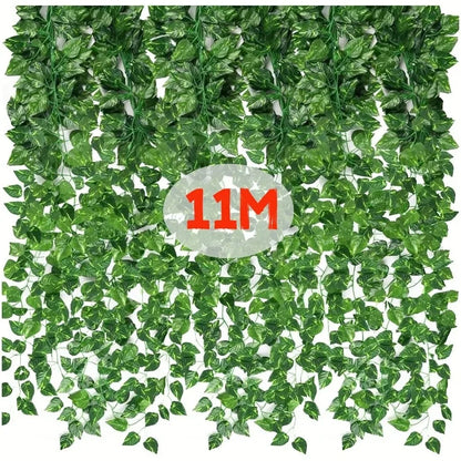 11M Artificial Ivy Leaf Garland — Green Hanging Vine for Outdoor Garden, Wall, Wedding & Home Decor