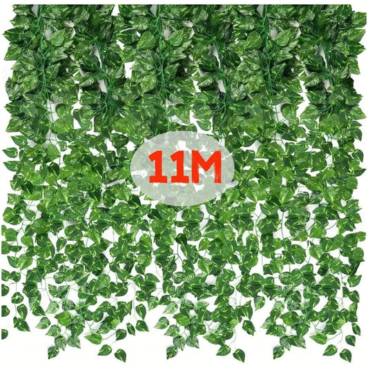 11M Artificial Ivy Leaf Garland — Green Hanging Vine for Outdoor Garden, Wall, Wedding & Home Decor