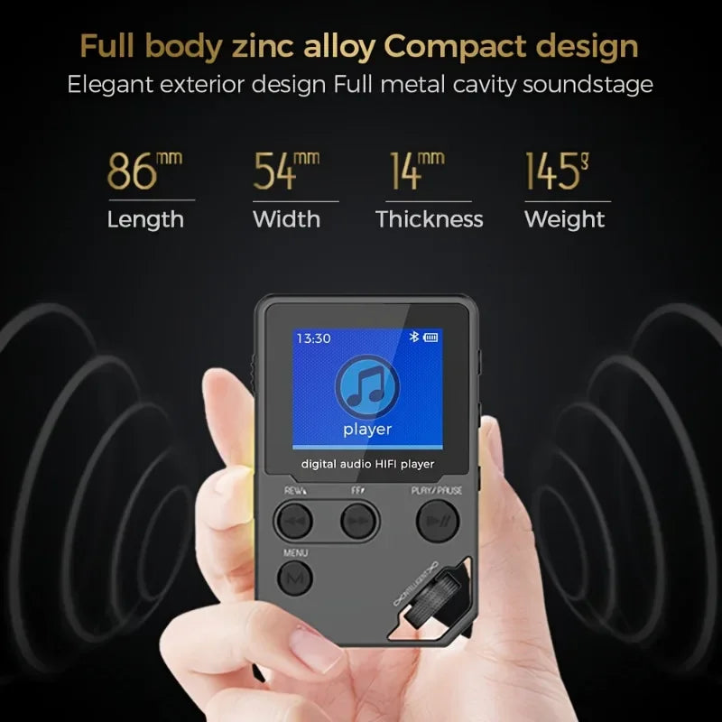 C5 8GB Bluetooth MP3 Music Player – Lossless Sound, Zinc Alloy Body, Rotary Controls, FM Radio & Voice Recorder