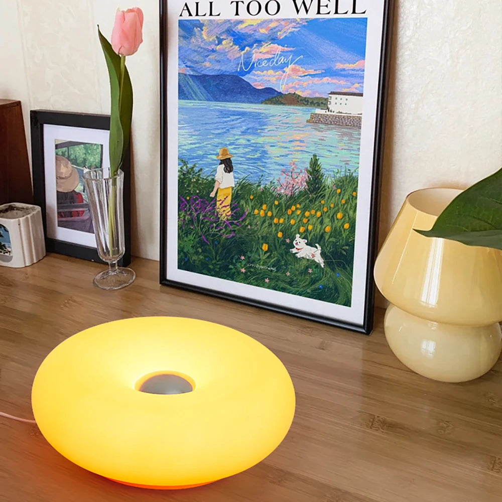 Bauhaus USB Table Lamp - Donut-Shaped Ambient Light for Bedroom, Living Room, & Dining Room Decoration