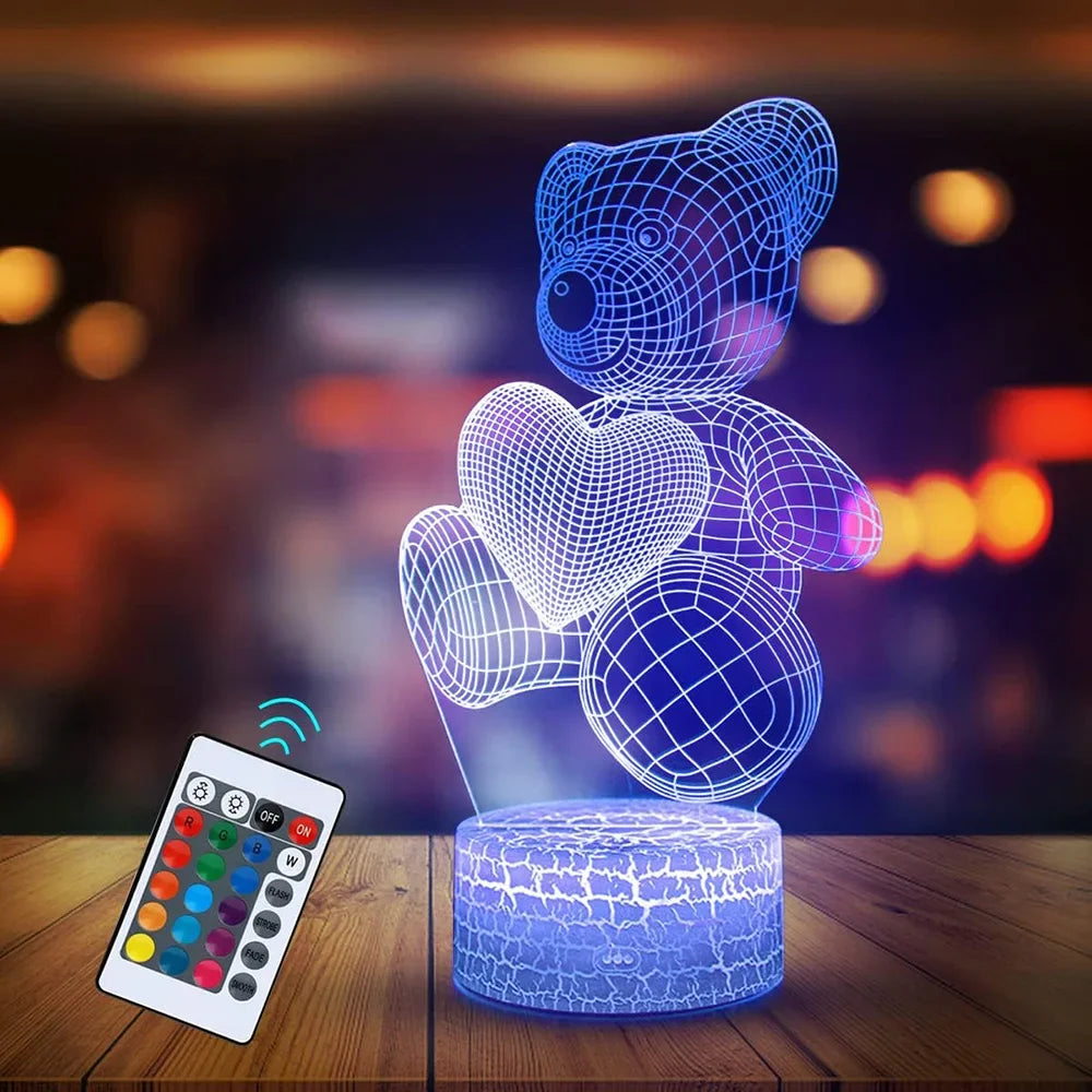 16-Color 3D Teddy Bear Night Light – LED Color-Changing Lamp for Kids & Gifts