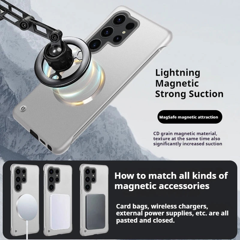 Ultra Thin Magnetic Metal Case for Samsung S25/S24 Ultra, S23/S22 FE – Frameless Matte PC Cover with MagSafe Compatibility