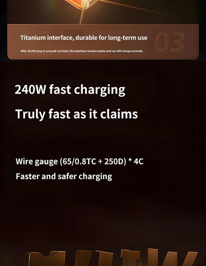 240W PD Fast Charging USB-C to USB-C Cable with 100W Digital Display – Charger for Xiaomi Huawei MacBook iPad