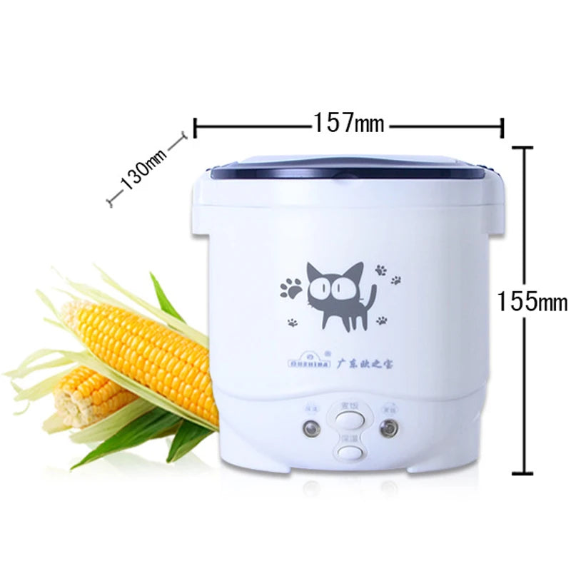 Electric Mini Rice Cooker, Portable Multi-Cooker for Car & Home, 12V/24V/220V, Cooking Pot for Truck & Household Use