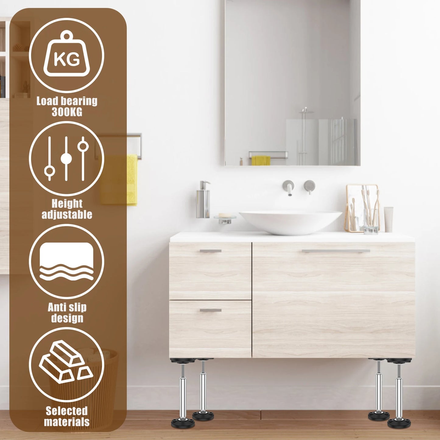 2Pcs Adjustable Telescopic Support Rods – 300kg Capacity Furniture Heightening Legs with Jack Frame