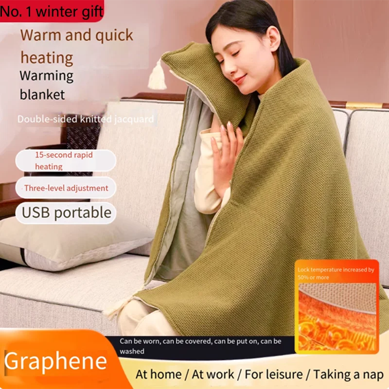 Electric Heating Shawl & Wearable Blanket – Rechargeable, Washable Heated Blanket for Outdoor, Office & Travel Use