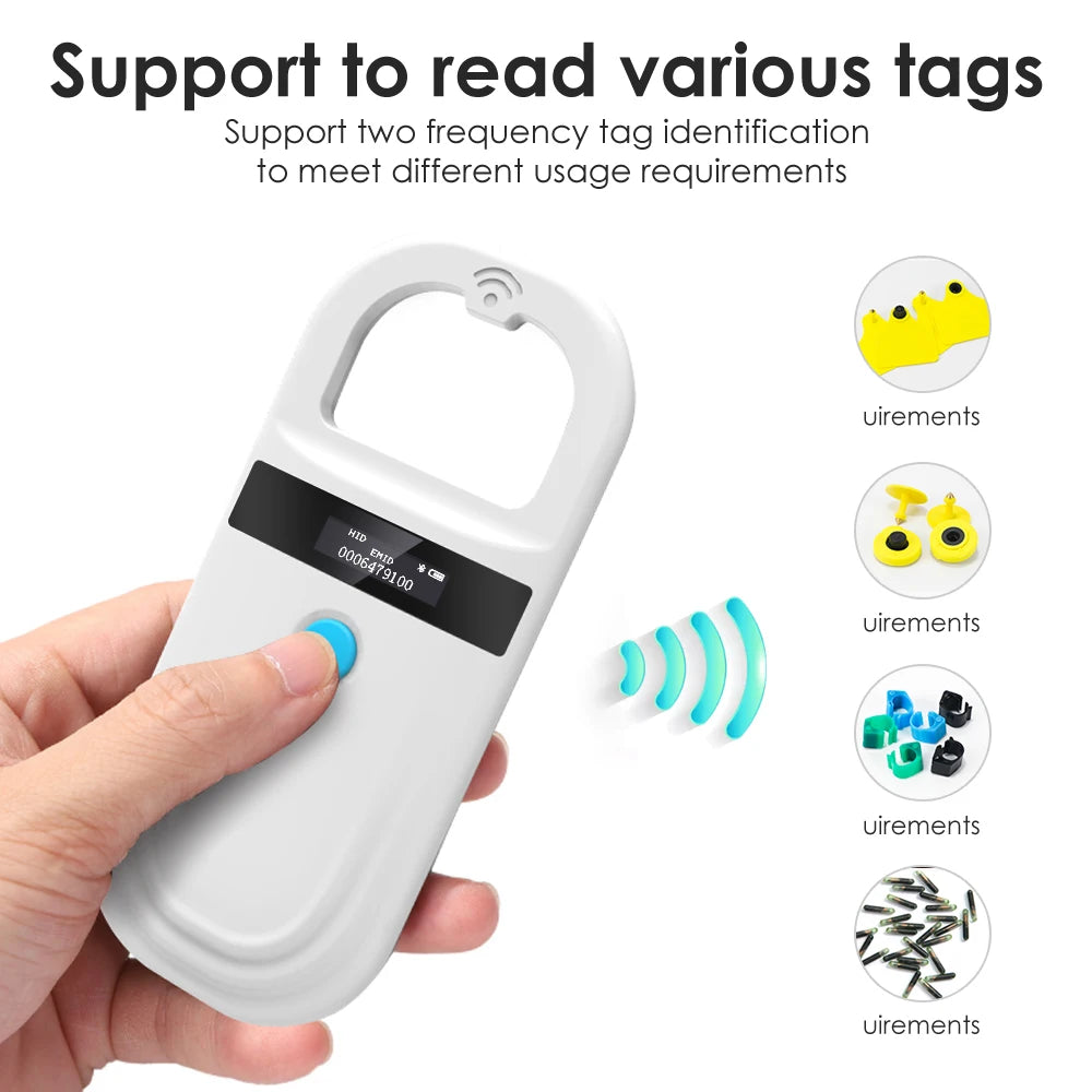 Handheld Animal RFID Reader - 134.2KHz & 125kHz Pet Microchip Scanner, USB/Bluetooth Tag Reader for Cats & Dogs with Tags
