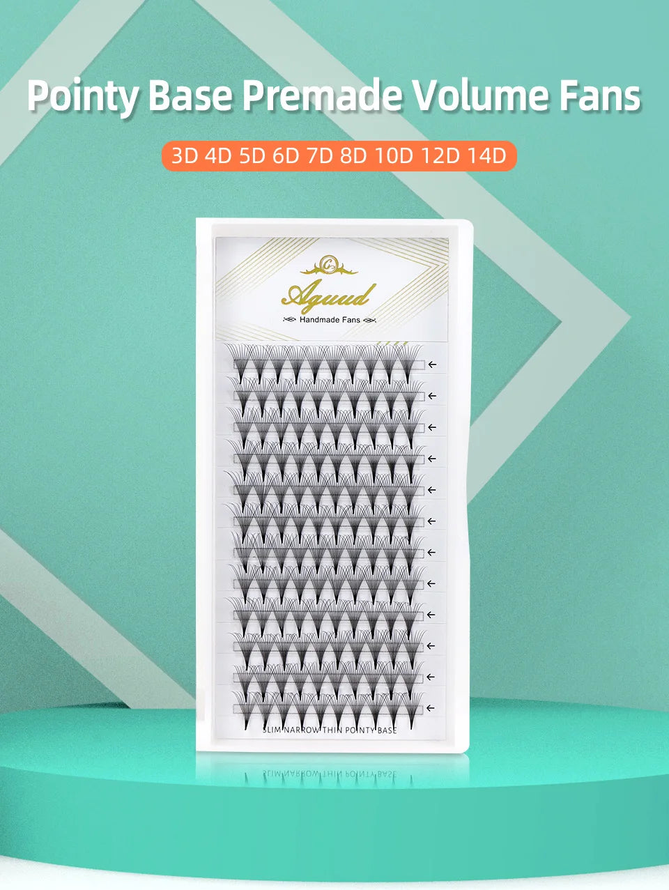 AGUUD 10-Tray Premade Volume Lashes – Super Fans with Needle Stem & Narrow Base for Eyelash Extensions