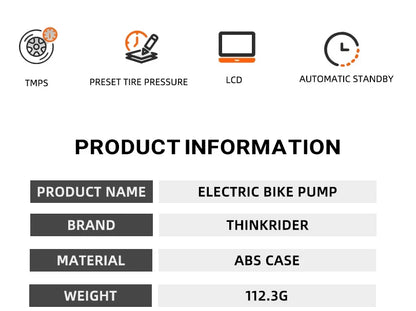 ThinkRider 120 PSI Mini Electric Bike Pump – Portable Tire Inflator with Digital Gauge Display