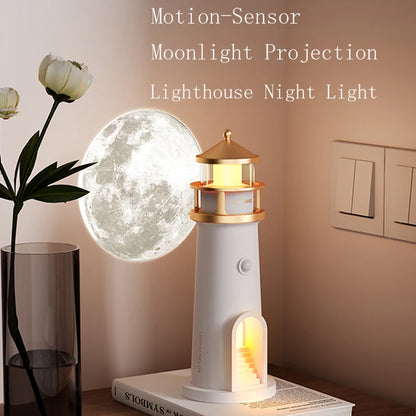 Moon Lamp Projection Night Light – Lighthouse Design with Bluetooth Music, Remote Control & Motion Sensor, Ambient Light for Xmas & Birthday Gift