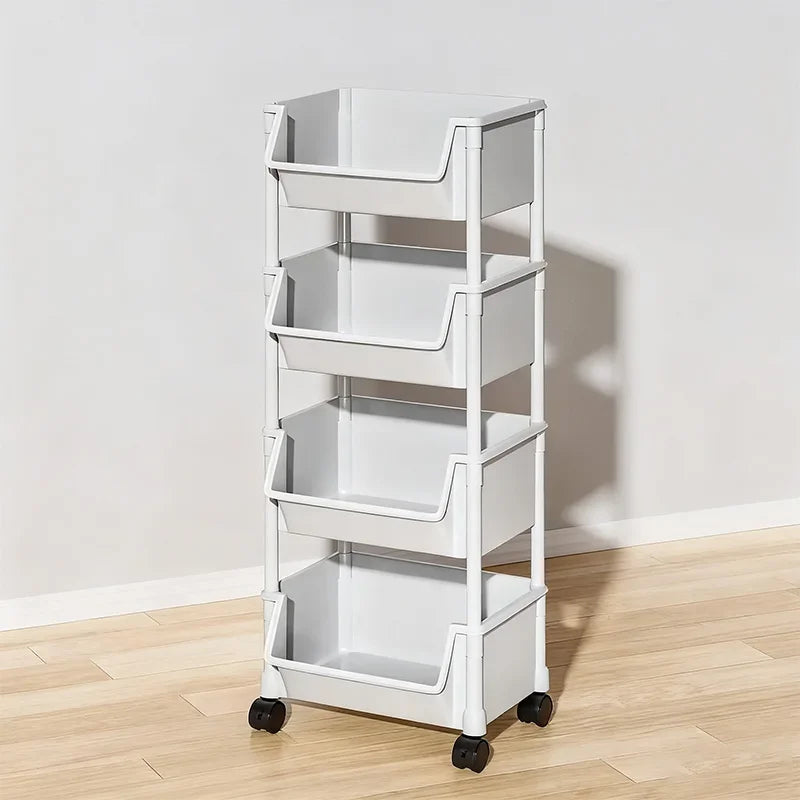 Movable Trolley Bookshelf – Portable Kitchen, Bathroom, and Living Room Storage Cabinet with Corner Narrow Shelf