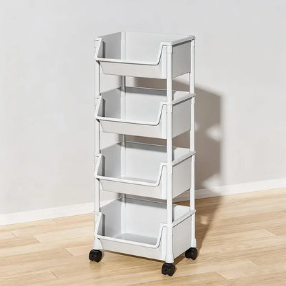 Movable Trolley Bookshelf – Portable Kitchen, Bathroom, and Living Room Storage Cabinet with Corner Narrow Shelf