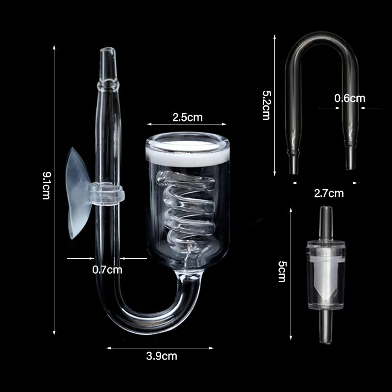 Glass CO2 Diffuser for Aquarium — Spiral Carbon Dioxide Atomizer with Suction Cup