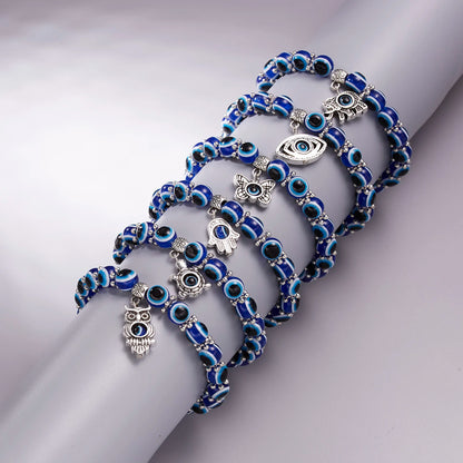 Classic Turkish Evil Eye Bracelets: Handmade Blue Eye Palm Butterfly Pendant Bangles for Men & Women - Lucky Charm Jewelry