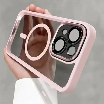 Luxury Magnetic Metal Lens Case – Hard Clear Protective Cover for iPhone 16, 15, 14, 13, 12, 11 Pro Max with Wireless Charging
