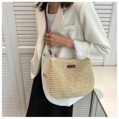 Straw Knitted Handbag – Women’s Woven Shoulder & Crossbody Beach Bag
