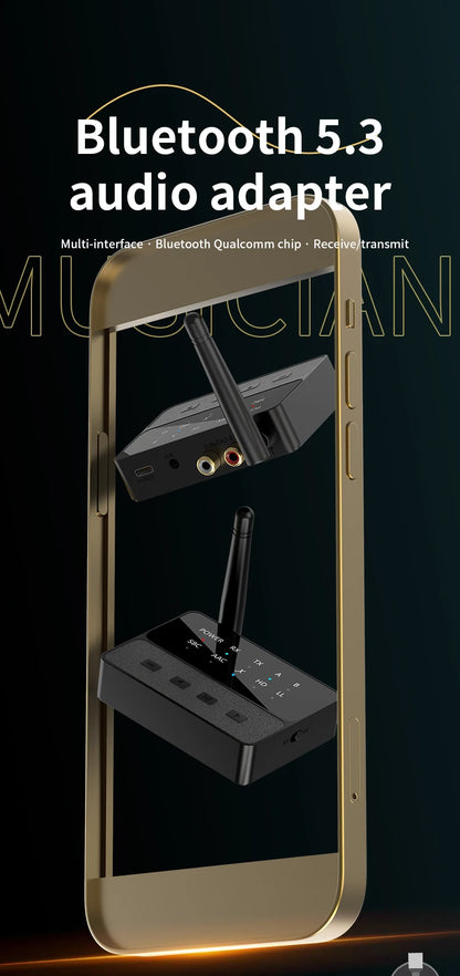 VAORLO Qualcomm Bluetooth 5.3 Receiver & Transmitter | aptX HD/LL Low Latency, 3.5mm AUX, RCA Wireless Audio Adapter for PC & TV