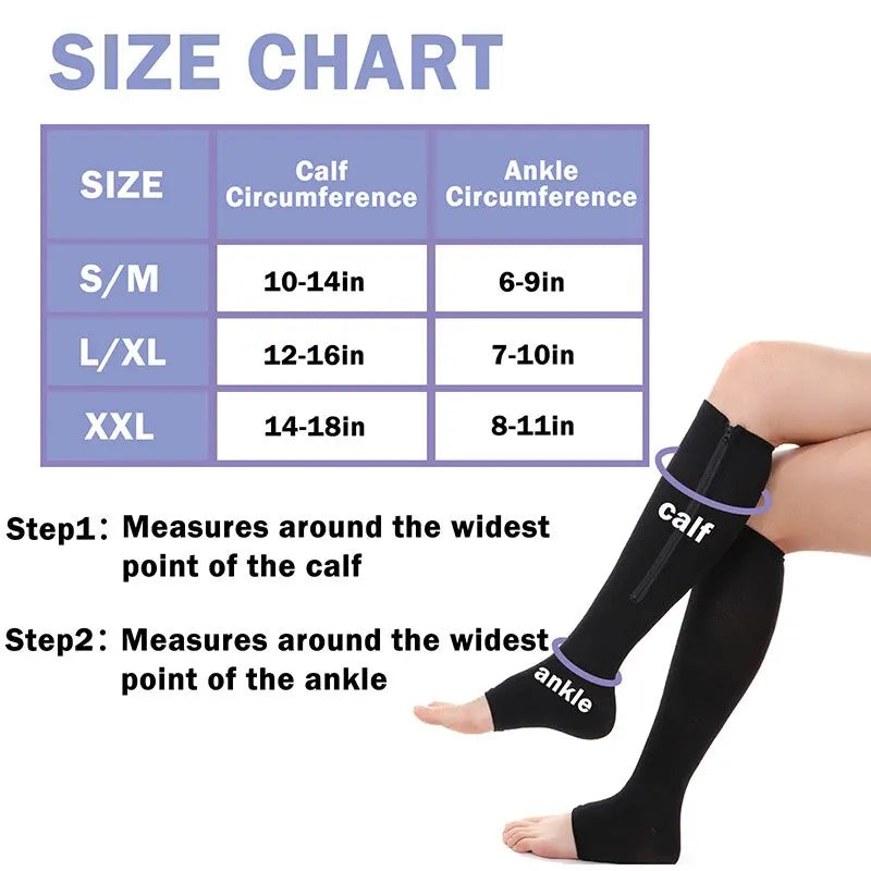 1 Pair Zipper Compression Socks: Pain Relief Stretchy Stockings for Women Men, Open Toe Compression Sports Socks Support