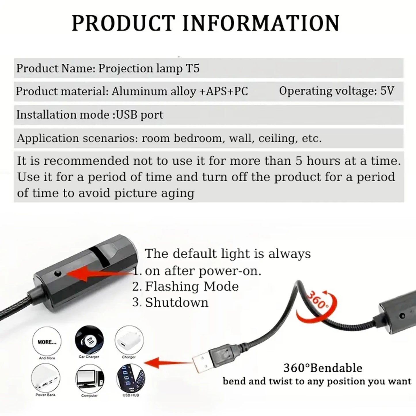 Skull Projection USB Night Light – Decorative LED Lighting Lamp
