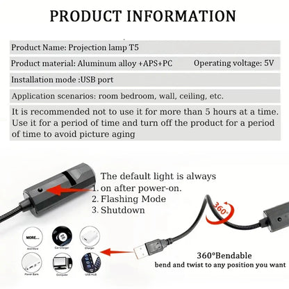 Skull Projection USB Night Light – Decorative LED Lighting Lamp