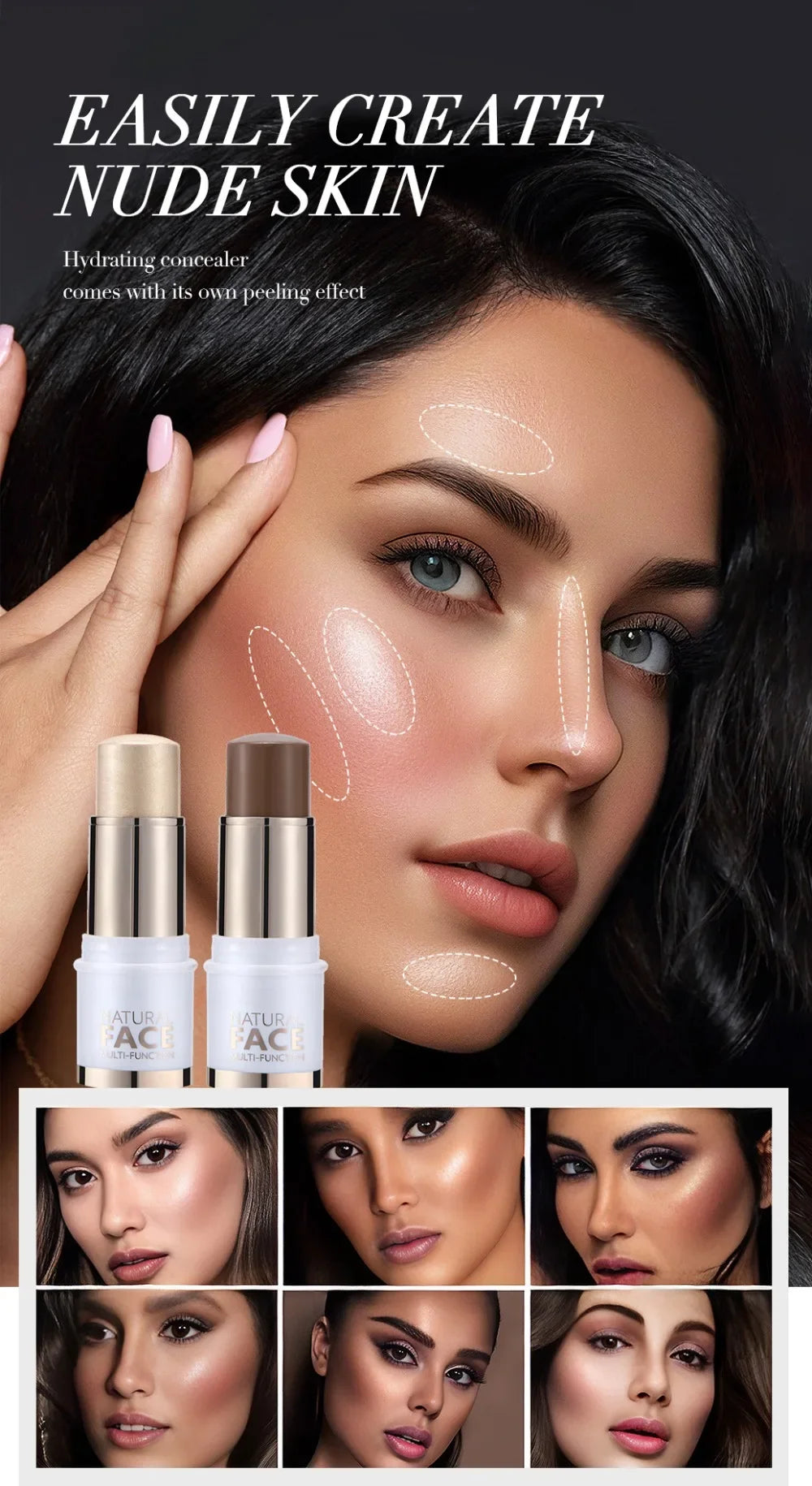 Highlighter Stick – Brightening Skin Tone, Contouring, Natural Stereo Concealer & Multi-Purpose Blush Stick