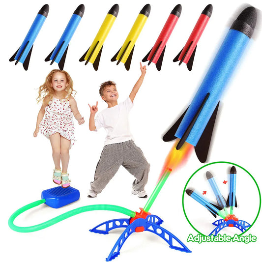 Kid Air Rocket Foot Pump Launcher: Outdoor Stomp Soaring Rocket Toy Set - Child's Play Jump Sport Games, Fun Toys for Children