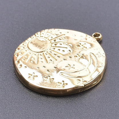6pcs Real Gold-Plated Sun Charms - Stainless Steel Jewelry Making Pendants, Heart, Moon & Sunshine Design