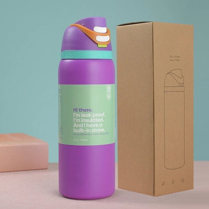 New Iced Water Bottle – Stainless Steel Thermos Cup with Straw for Cold Drinks, Iced Coffee & Sports, 24oz & 32oz for Kids