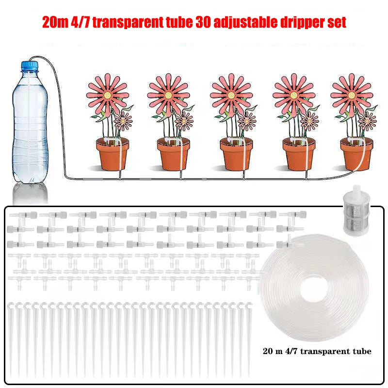 Garden Drip Irrigation Kit — Water-Saving Micro Dripper System with Regulating Valve and 4/7mm Hose for Potted Plants and Greenhouse
