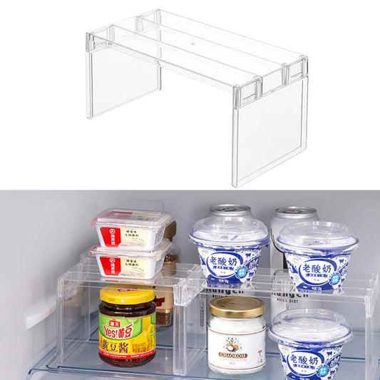 Refrigerator Storage Organizer – Layered Transparent Fridge Shelves & Desktop Stand, Space-Saving Kitchen Accessory