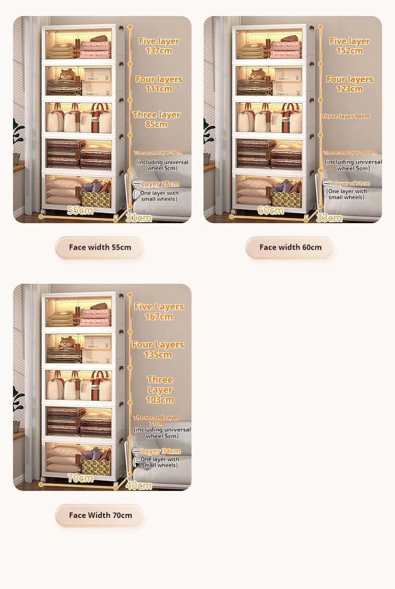 2025 Folding Living Room Cabinet – Multifunction Rolling Closet Organizer with Large Capacity Storage