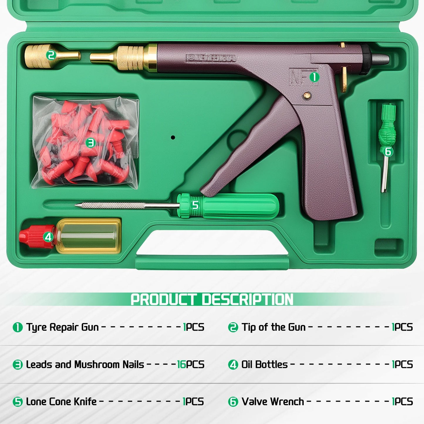 Auto & Motorcycle Tubeless Tire Repair Kit — Puncture Plug Gun for Car & Bike, Air Leak Fix Tool