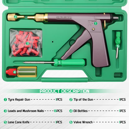 Auto & Motorcycle Tubeless Tire Repair Kit — Puncture Plug Gun for Car & Bike, Air Leak Fix Tool