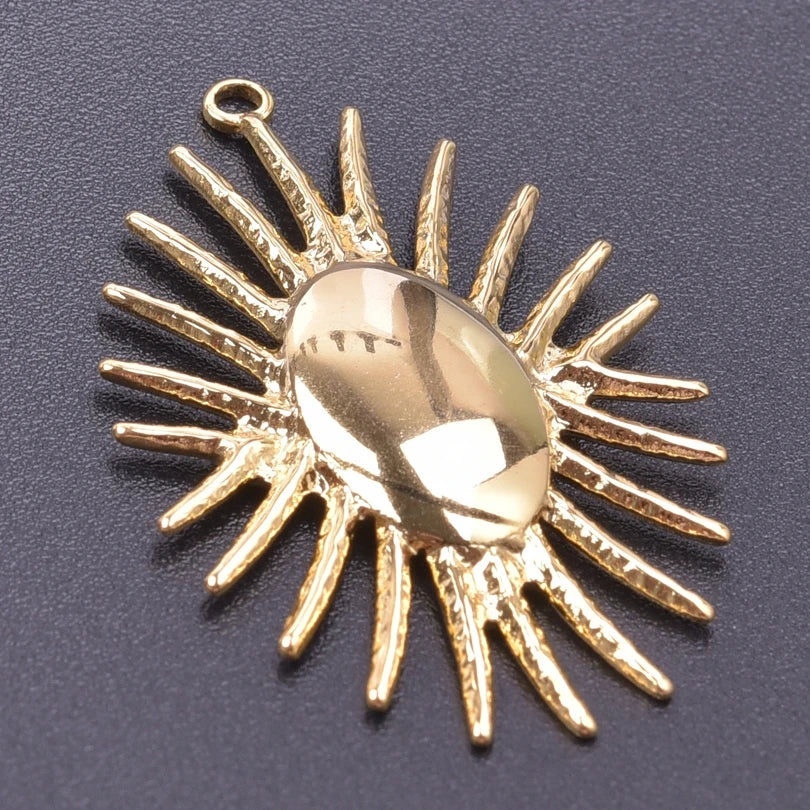 6pcs Real Gold-Plated Sun Charms - Stainless Steel Jewelry Making Pendants, Heart, Moon & Sunshine Design