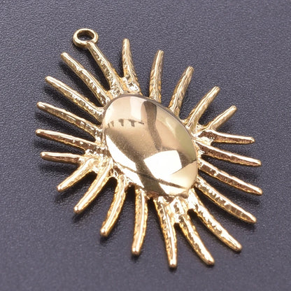 6pcs Real Gold-Plated Sun Charms - Stainless Steel Jewelry Making Pendants, Heart, Moon & Sunshine Design
